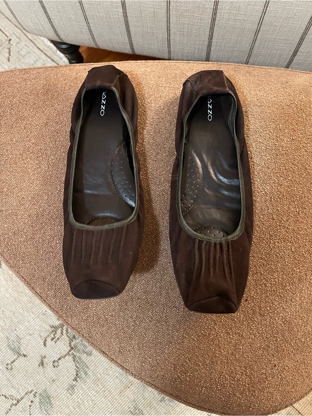 PAZZO Dark Brown Suede Square-Toe Ballet Flats